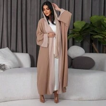 1pc Ice Silk & Chiffon Splicing Women's Cape Style Robe, Suitable For Daily Wear - Apricot - View 1