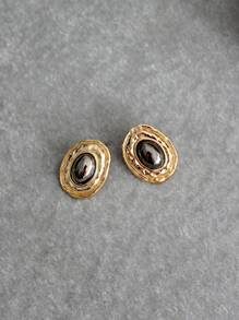 時尚設計橢圓形合金耳釘,具有幾何紋理表面,歐美的復古和輕奢風格