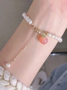 1pc Stainless Steel Fashion Lucky Heart Versatile Premium Bracelet - Yellow Gold - View 3