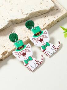 圣帕特里克节可爱猫狗幸运亚克力耳环一对 - 綠色 - 查看 5