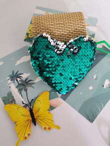 A Sequined Lanyard Bag, Love Small Purse, Children's Creative Crossbody Bag, Coin Purse, Mini Small Shoulder Bag Valentines - Green - View 5