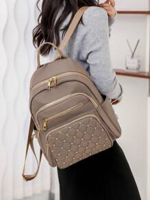 Malist Flower Embroidery Functional Backpack For Women, Business Casual Commuting Travel Backpacks, Cute Multi-Compartment Versatile Computer Daypack, Portable Campus School Bag For Junior High School And College Students, School Backpack, Elementary School, Middle School, High School, Back To School Bags, Waterproof, Lightweight, Classic Casual, Suitable For Teen Girls Women College Students, Teacher, Perfect For Back To School, First Day Of School, Middle School, High School - Grey - View 3