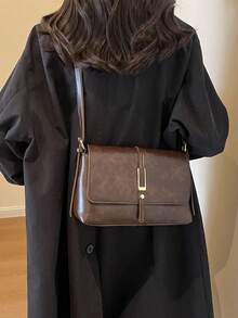 女款四季翻蓋斜背包柔軟 Pu 肩背包手提包適合情人節送媽媽。妻子。長輩送的禮物 - 咖啡棕 - 查看 3