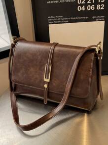 女款四季翻蓋斜背包柔軟 Pu 肩背包手提包適合情人節送媽媽。妻子。長輩送的禮物 - 咖啡棕 - 查看 2