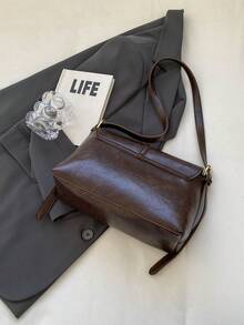 女款四季翻蓋斜背包柔軟 Pu 肩背包手提包適合情人節送媽媽。妻子。長輩送的禮物 - 咖啡棕 - 查看 7
