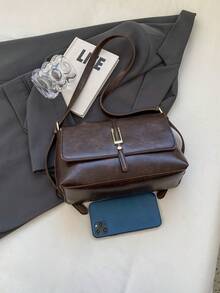 女款四季翻蓋斜背包柔軟 Pu 肩背包手提包適合情人節送媽媽。妻子。長輩送的禮物 - 咖啡棕 - 查看 6