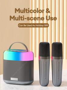 HYUNDAI Micro Karaoke Di Động Có Đèn Khí Quyển Cho KTV Gia Đình, Loa Không Dây - Màu be - Xem 4