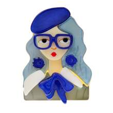 1pc Cute Cartoon Girl With Glasses Acrylic Brooch & Backpack Pin For Women - Blue - View 4