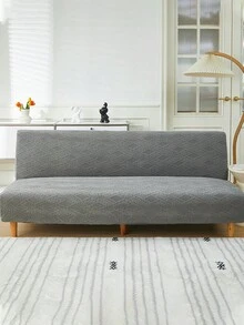 1pc Deep Gray Plush Jacquard Armless Folding Sofa Bed Cover, RV Seat Cover, Elastic Full Coverage Polyester Sofa Slipcover, Removable & Washable, Suitable For All Seasons