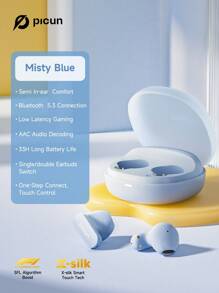 Picun W1 无线耳机，5.3 入耳式耳机，带防噪麦克风，32 小时播放时间，无线耳机立体声低音，USB C 充电耳塞适用于 Android IOS - 藍色 - 查看 11