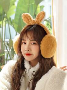 1 女款可折疊保暖冬季毛絨蝴蝶結護耳器,暖耳器,暖耳器,防寒耳袋,戶外耳罩,適合冬天戶外佩戴 - 黃色 - 查看 2