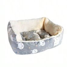 1入組毛絨貓窩,可拆式寵物墊,固定繩,寵物沙發,適合小型和中型狗和貓使用,溫暖舒適的毛絨寵物巢 - 灰色 - 查看 6