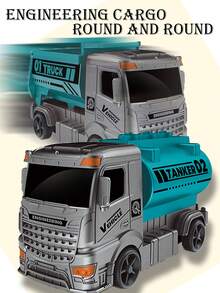 兒童遙控車玩具小工程2通遙控工程車電池版重工先鋒工程車生日禮物（車身油箱顏色隨機送）聖誕禮物 - 藍色 - 查看 4