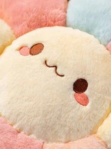 1pc Soft Daisy Shaped Seat Cushion, Plush Toy, Office Rabbit Fur Tatami Pillow, Car Lumbar Pillow - Beige - View 4