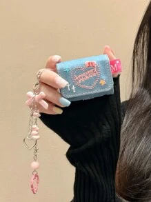 Vintage Sweet & Spicy Y2k Style Denim Airpods Case Cover Compatible With Apple Airpods 1/2/Pro/3 Wireless Headset Kawaii