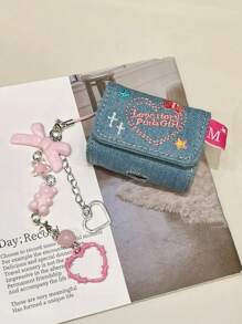 Vintage Sweet & Spicy Y2k Style Denim Airpods Case Cover Compatible With Apple Airpods 1/2/Pro/3 Wireless Headset Kawaii