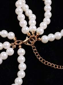 1條白色時尚奢華多層珍珠腰鍊,女性身體鍊