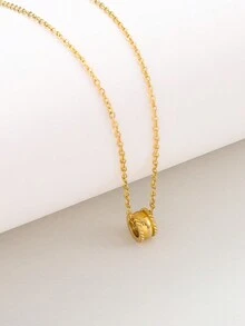 1pc Stylish Stainless Steel Beaded Necklace With 18k Gold Plating, Suitable For Women/Men - Yellow Gold - View 1