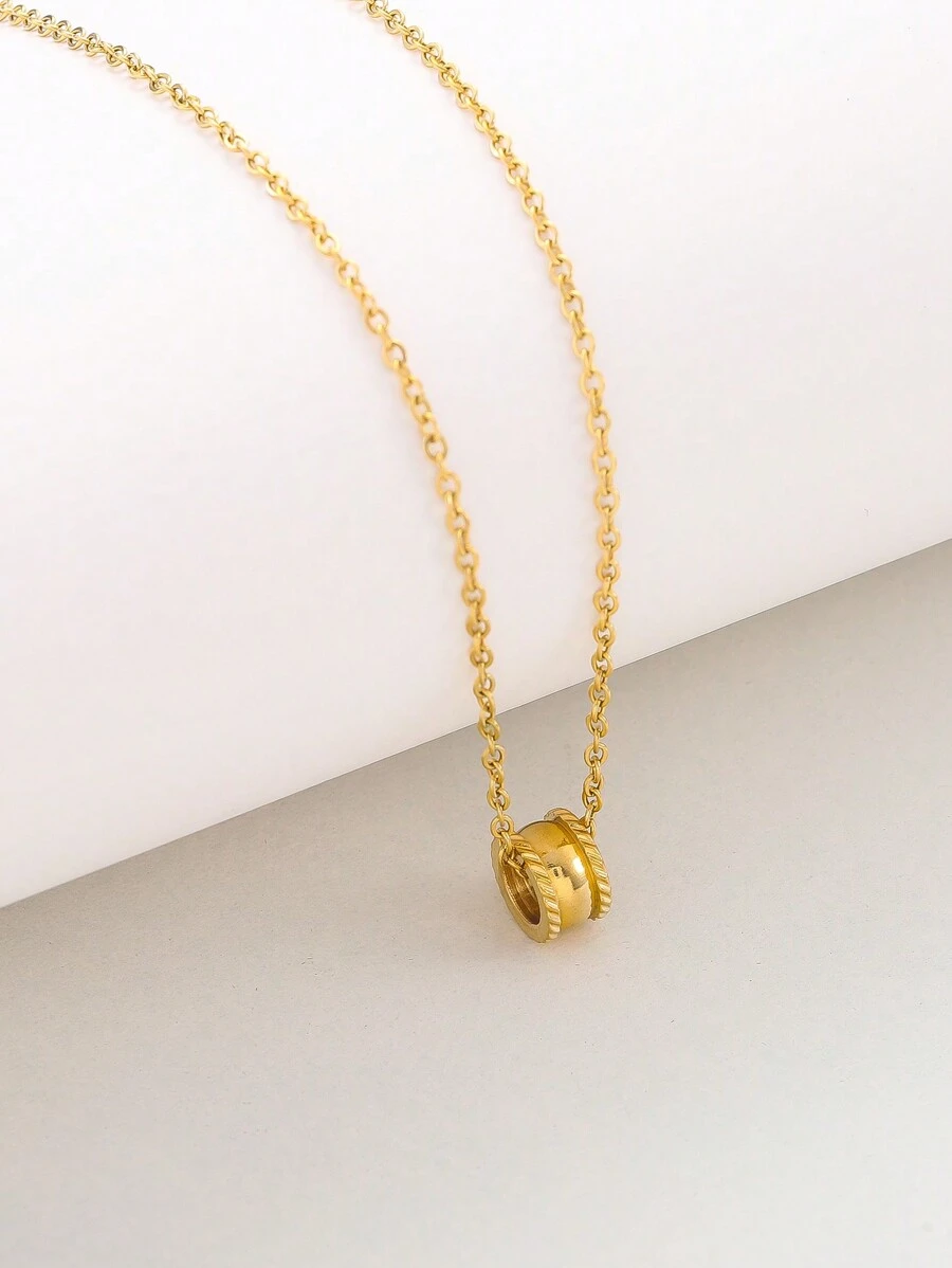 1pc Stylish Stainless Steel Beaded Necklace With 18k Gold Plating, Suitable For Women/Men - Yellow Gold - View 1