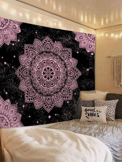1pc Black & Red Floral Mandalas Textile Tapestry With 3 Nails And 2 Clips, Hanging Decoration With Printed Rectangular Shape, Suitable For Living Room, Bedroom, Kitchen, With Drape Feeling, Flag For Room, Room Decor, Tapestry, Wall Decor, Wall Art ,Home Decor ,Room Stuffs, Flags For Room, Tapestries, Wall Tapestry