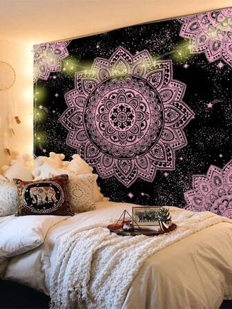 1pc Black & Red Floral Mandalas Textile Tapestry With 3 Nails And 2 Clips, Hanging Decoration With Printed Rectangular Shape, Suitable For Living Room, Bedroom, Kitchen, With Drape Feeling, Flag For Room, Room Decor, Tapestry, Wall Decor, Wall Art ,Home Decor ,Room Stuffs, Flags For Room, Tapestries, Wall Tapestry