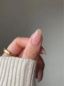 Consigue un estilo elevado instantáneamente con 24 uñas postizas de forma de lágrima de tamaño mediano y largo en color nude, estilo europeo, con 1 pegamento de gel y 1 lima de uñas para fiestas, bailes y uso diario - Multicolor - Ver 3