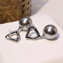 1 对梅拉德风格设计耳环，简约、优雅、人造珍珠耳钉，时尚感十足，非常适合秋冬季节 - 銀色 - 查看 2