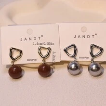 1 对梅拉德风格设计耳环，简约、优雅、人造珍珠耳钉，时尚感十足，非常适合秋冬季节 - 銀色 - 查看 5