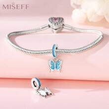 MISEFF NEW 1pc 925 Sterling Silver Insect Butterfly Glitter Glue Butterfly Pendant Charms DIY Original Bracelet Necklace Jewelry Gift Women Gift - M1C0343 - View 2
