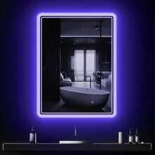 LED Backlit Blue Atmosphere, Lighted Bathroom Mirror, Anti-Fog Dimmable Adjustable Light Mirror ,36"X 28" LED Bathroom Backlit Mirror, Bathroom Mirror With Lights, LED Mirror For Bathroom