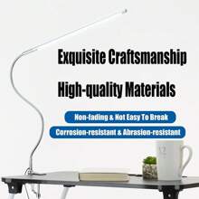 USB LED 台灯，可调节夹式 LED 指甲灯护眼鹅颈灯 360° 旋转带开关 LED 夹灯适用于修指甲阅读 - 銀色 - 查看 3