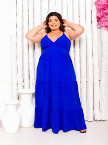 VESTIDO LONGO ALCINHA EXG - PLUS - Azul Royal - Visão 2
