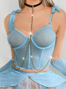 Set de Disfraz Sexy Princesas Encaje Lencería Sexy de Mujer Set de 7 Piezas - Celeste - Ver 3