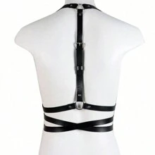 2pcs Women PU Leather Goth Body Women Belt Harness Leg Straps Set Gothic Waist Garter Belts - Black - View 9