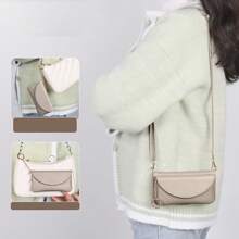 1 件装翻盖手机壳,配有可拆卸肩带,时尚 PU 皮革斜挎包,轻便的单肩包/斜挎包,配有卡槽和零钱袋,全保护手机壳 - 杏色 - 查看 4