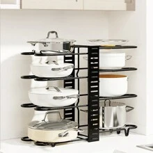 4.5毫米鐵絲廚房架 拆裝方便 8層雙面鍋架 - 黑色 - 查看 1