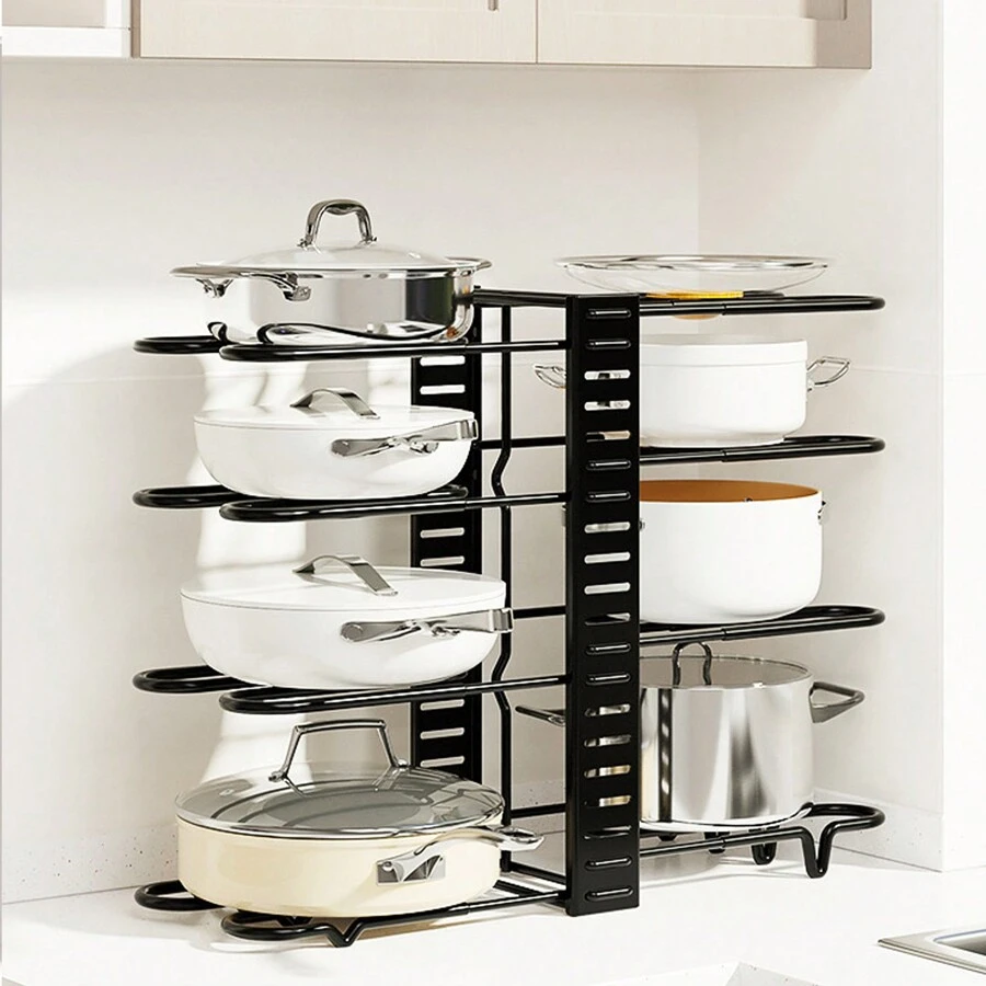4.5毫米鐵絲廚房架 拆裝方便 8層雙面鍋架 - 黑色 - 查看 1