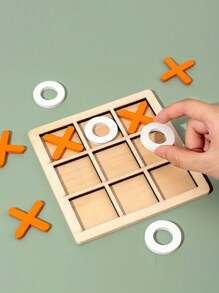 1套橙色木質tic Tac Toe積木棋盤遊戲,附有xo拼圖,適用於兒童智力教育桌上遊戲