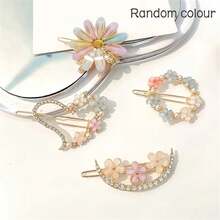 4入組花瓣鑽石髮夾,優雅時尚鋅合金裝飾性頭飾,適用於女性女孩 - 彩色 - 查看 1