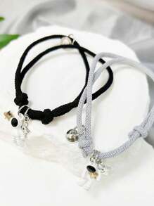 Bộ 2 vòng tay may mắn bện dành cho các cặp đôi/những người bạn thân nhất, Phụ kiện đeo hàng ngày của phụ nữ Bán buôn - Đen và trắng - Xem 30