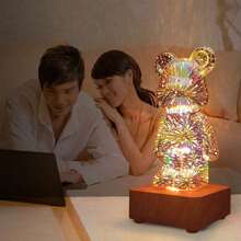 1 件 3d Led 玻璃檯燈附卡通熊和心形浪漫夜燈適用於床頭櫃臥室裝飾,usb 供電 - 彩色 - 查看 2