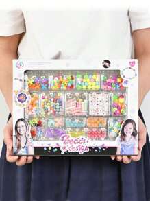 1套兒童手工diy珠子手鍊套裝,配有珠子、繩子和玩具配件,適用於6-10歲的女孩作為假日和新年禮物 - 彩色 - 查看 5