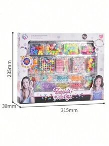 1套兒童手工diy珠子手鍊套裝,配有珠子、繩子和玩具配件,適用於6-10歲的女孩作為假日和新年禮物 - 彩色 - 查看 6