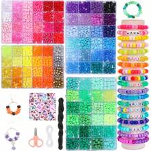 2盒小馬珠手鍊製作套件,含字母珠、彩虹珠、塑料珠等,大小為6 X 9mm,48種顏色大孔珠子套餐,diy手工藝品、耳環等禮物適合初學者或少女 - 彩色 - 查看 6