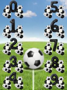 17pcs-32in Black Aluminum Foil Number Balloons/18in Black & White Football Aluminum Foil Ball/10in Black & White Latex Balloons With Set For First Birthday Party Decoration, Football Theme Anniversary Celebration Scene Atmosphere Props,Christmas
