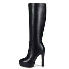 歐美風格時尚性感的夜店防水高跟靴,設計用於拉長雙腿,打造纖細的大腿和小腿曲線。圓頭高跟女士過膝靴 - 黑色 - 查看 2