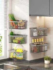 1/2入組多色日用品廚房掛籃,浴室和廁所收納架,客廳牆上掛架,無需打孔收納架 - 黑色 - 查看 3