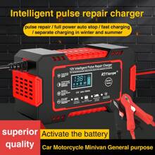 Car Battery Charger 12V Display Smart Battery Charger Power Puls Repair Chargers Wet Dry Lead Acid Battery - Red - View 2