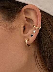 7對時尚金色和銀色不銹鋼耳環套裝,適合男女日常佩戴,經典銀色耳環、立體方形耳環、環型耳飾、花式軟骨耳環曲線、情侶禮物、女性禮物、朋友禮物、女友禮物 - 銀色耳環耳環套裝(黑色石頭) - 查看 7