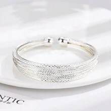 1個時尚簡約開口手鐲 - 銀色 - 查看 2